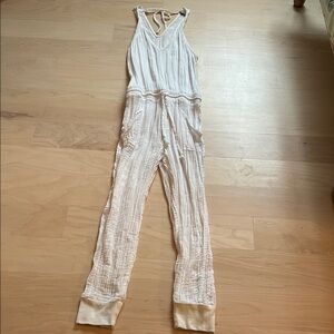 Michael Stars Size L White Gauze Textured Jumpsuit